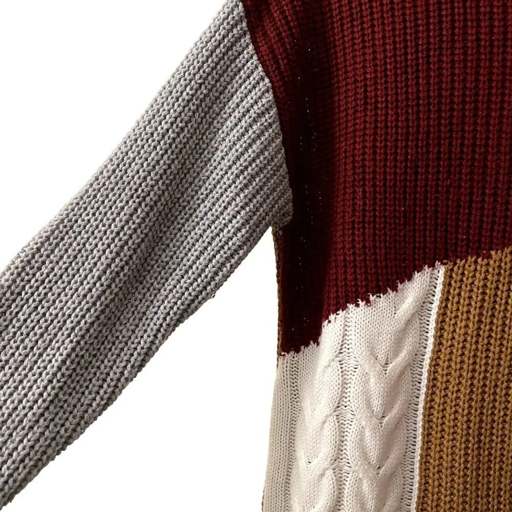 For the Republic red yellow white gray color block crewneck knit sweater comfort - Picture 3 of 6